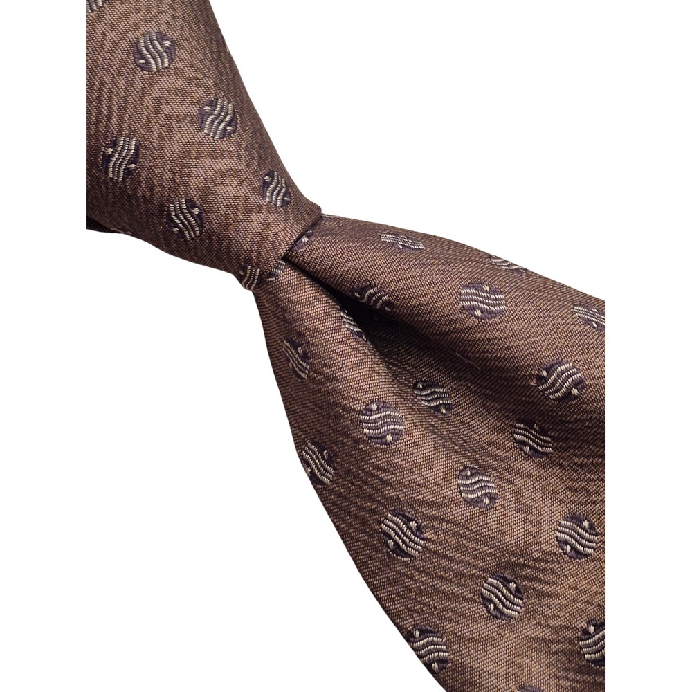 Giorgio Armani Cravatte Mens Silk Tie Brown Geometric Medallion Made in Italy